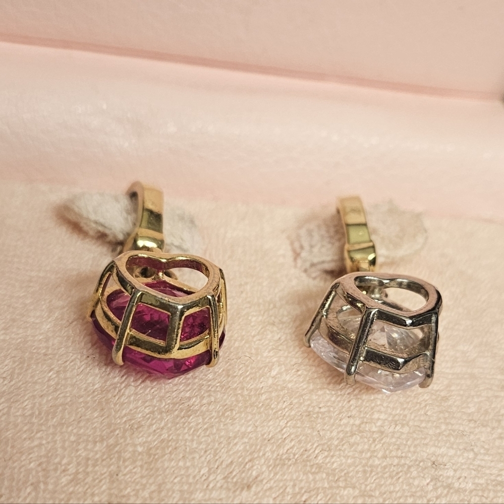 2 Juicy Couture Raspberry Pink Red White Clear Crystal Gem Charm Pair Bundle Set - Picture 7 of 10